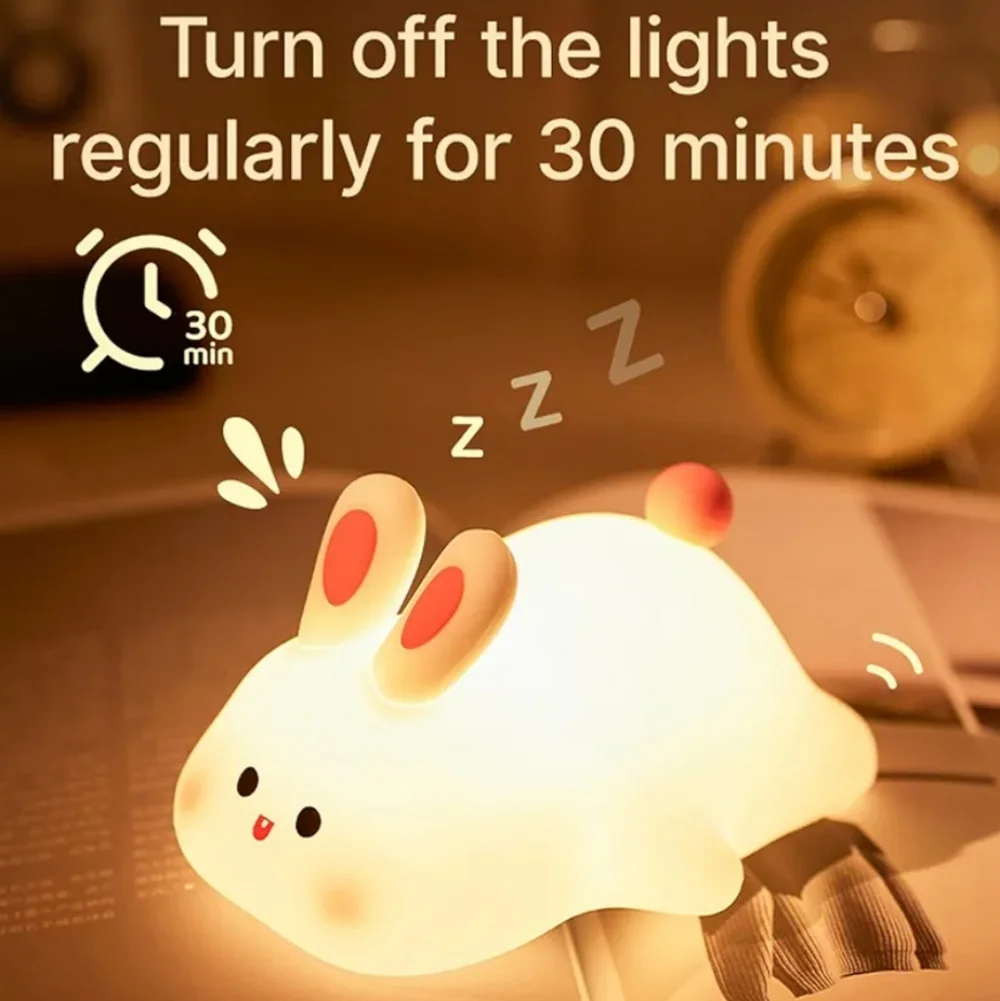 Big Face Rabbit Silicone White Bunny Night Light Touch Activation